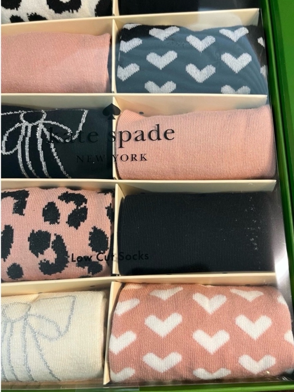 New kate spade Pink, Black & Cream Mixed Pattern Low-Cut Sock Set